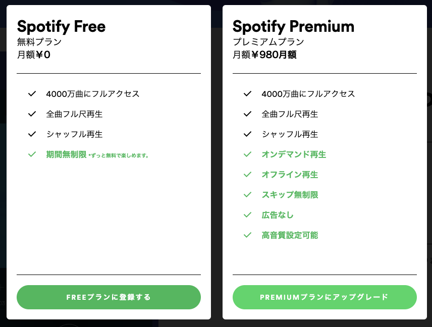 Spotifyの無料プランと有料プラン